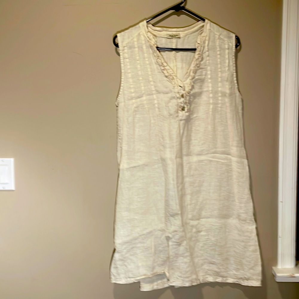 Women’s long cream/taupe linen tank tunic
